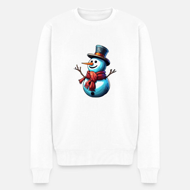 Schneemann / Winter / Schnee / Comic / kalt - Männer Premium Bio Pullover - Weiß