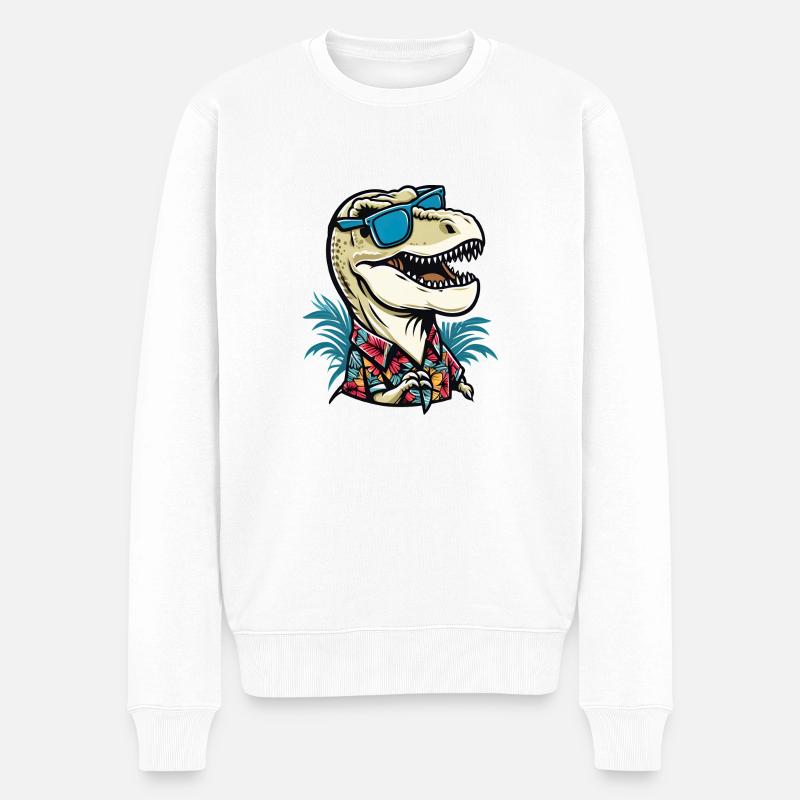 T-Rex im Urlaub - Männer Premium Bio Pullover - Weiß