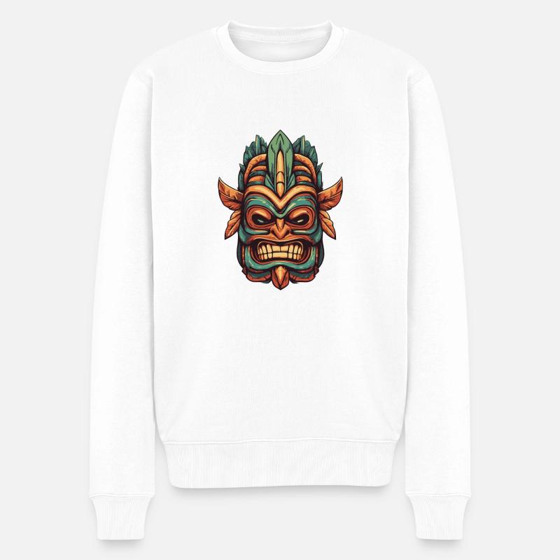 Tiki mask - Männer Premium Bio Pullover - Weiß