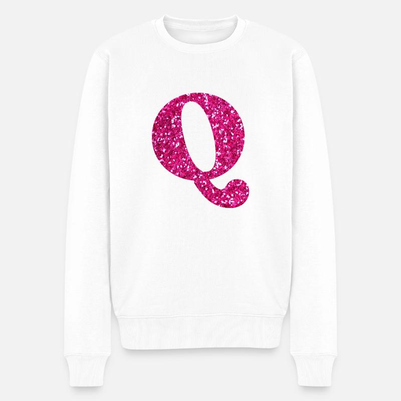 Buchstabe q rosa Glitzer - Männer Premium Bio Pullover - Weiß