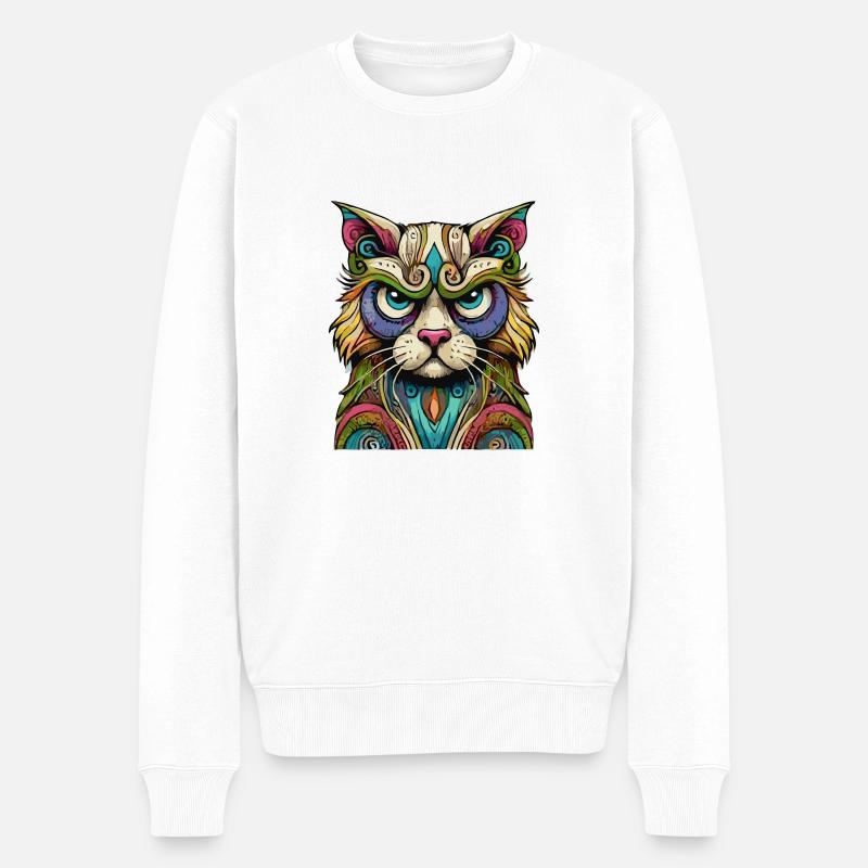 Bunter Katzenblick – Mystische Kunst - Männer Premium Bio Pullover - Weiß