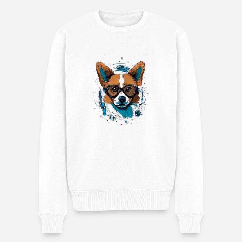 Cyber Corgi mit Brille - Männer Premium Bio Pullover - Weiß