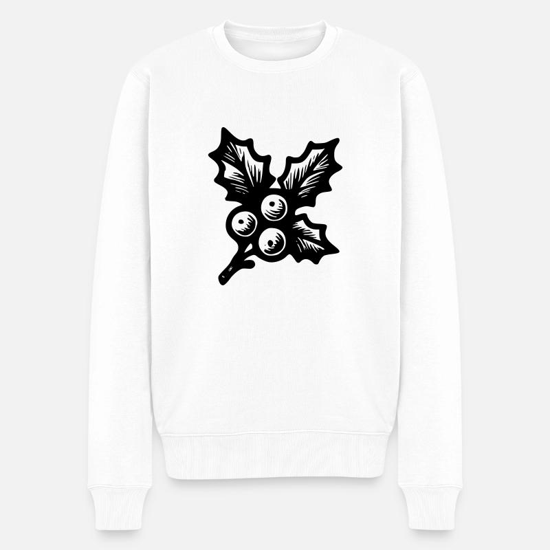 Weihnachts-Stechpalme - Männer Premium Bio Pullover - Weiß