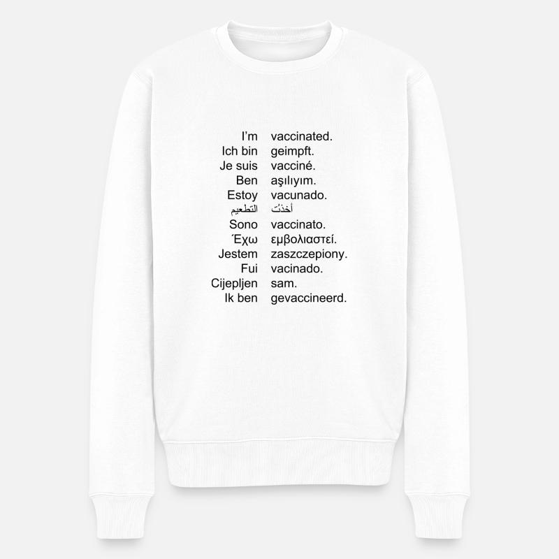 Herren | geimpft | englisch | mehrsprachig - Männer Premium Bio Pullover - Weiß