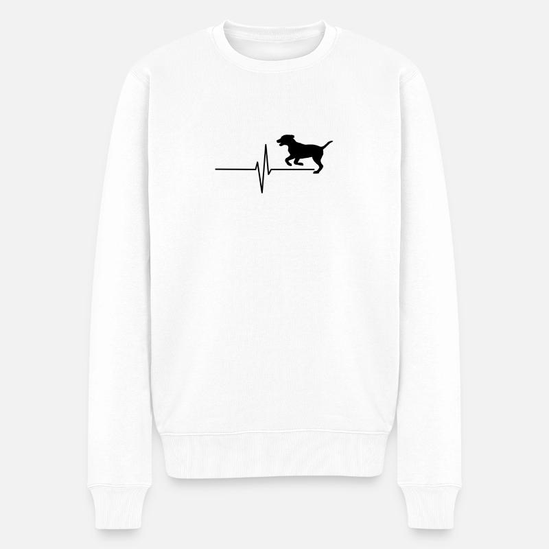 Hund Herzschlag (Logo groß, schwarz) - Männer Premium Bio Pullover - Weiß