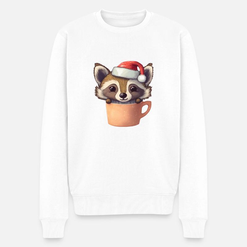Süßes Weihnachtstier in einem Becher - Waschbär - Männer Premium Bio Pullover - Weiß
