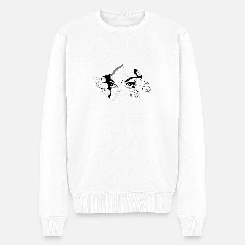 Schwarz-weiße Augen - Männer Premium Bio Pullover - Weiß