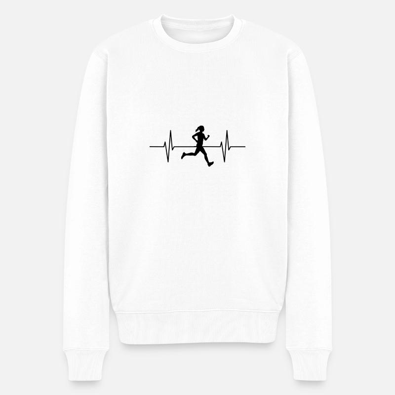 Herzschlag Läuferin - Männer Premium Bio Pullover - Weiß