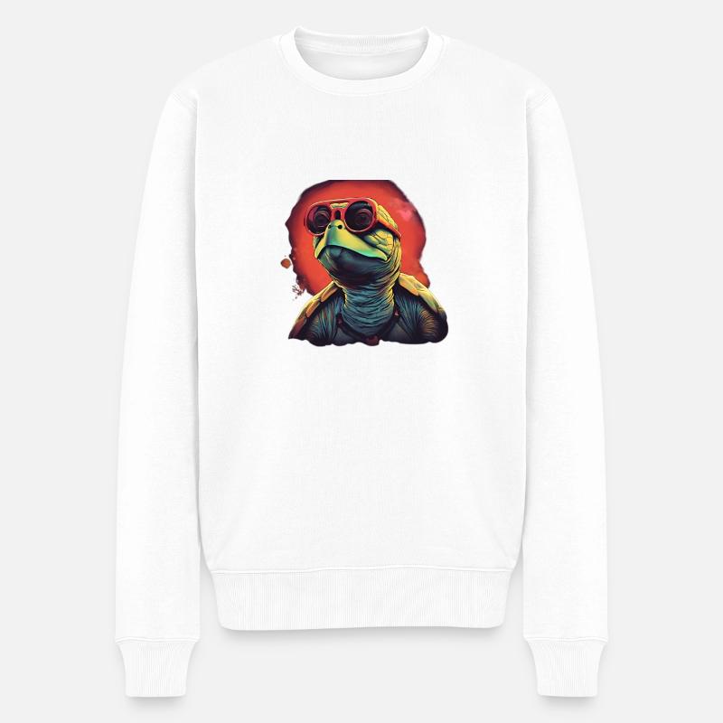 Cool Wasserschildkröte mit Sonnenbrille - Männer Premium Bio Pullover - Weiß