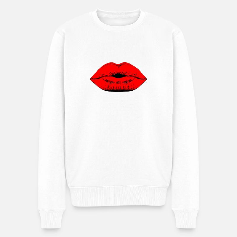 Lippen - Männer Premium Bio Pullover - Weiß