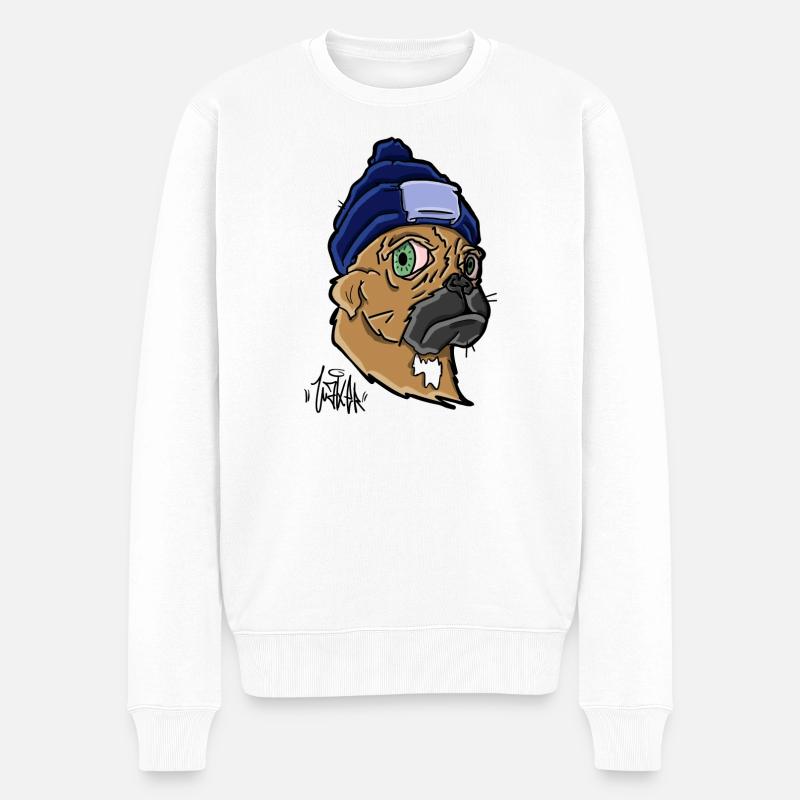 Hund mit Beanie - Männer Premium Bio Pullover - Weiß