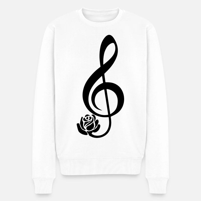 Clé de sol noire en fleur - Pull Premium bio Homme - blanc