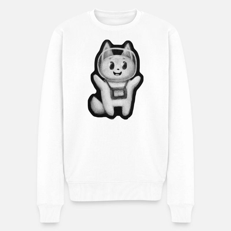 Retro Weltraum Katze - Männer Premium Bio Pullover - Weiß