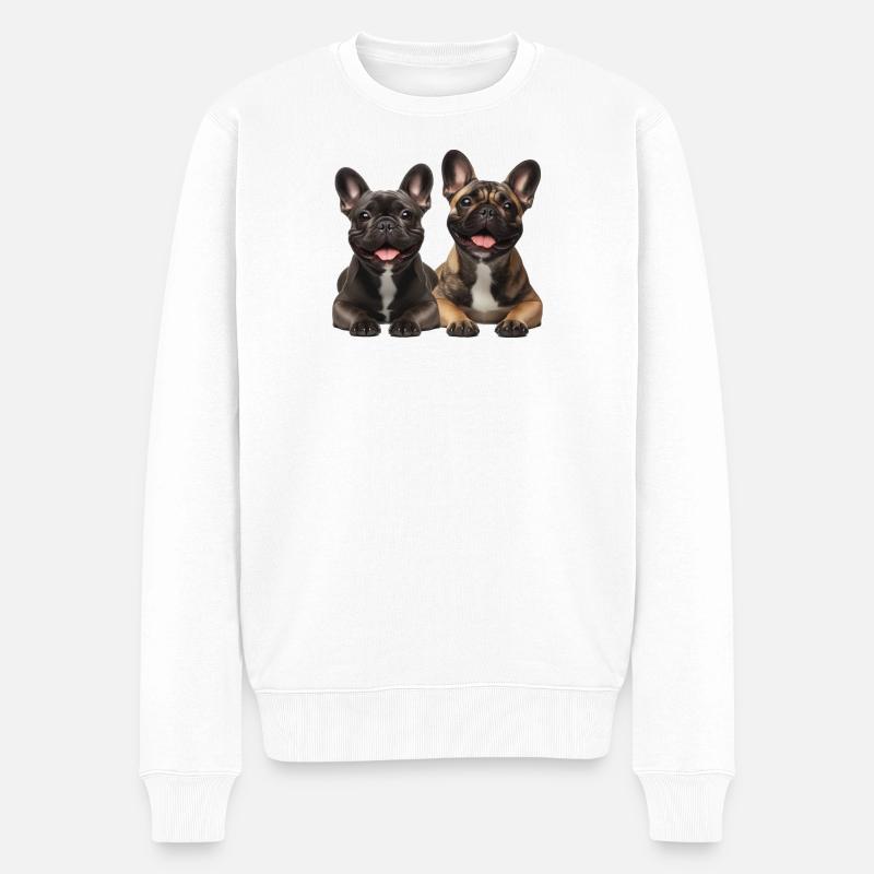 Deux joyeux bouledogues français - Pull Premium bio Homme - blanc