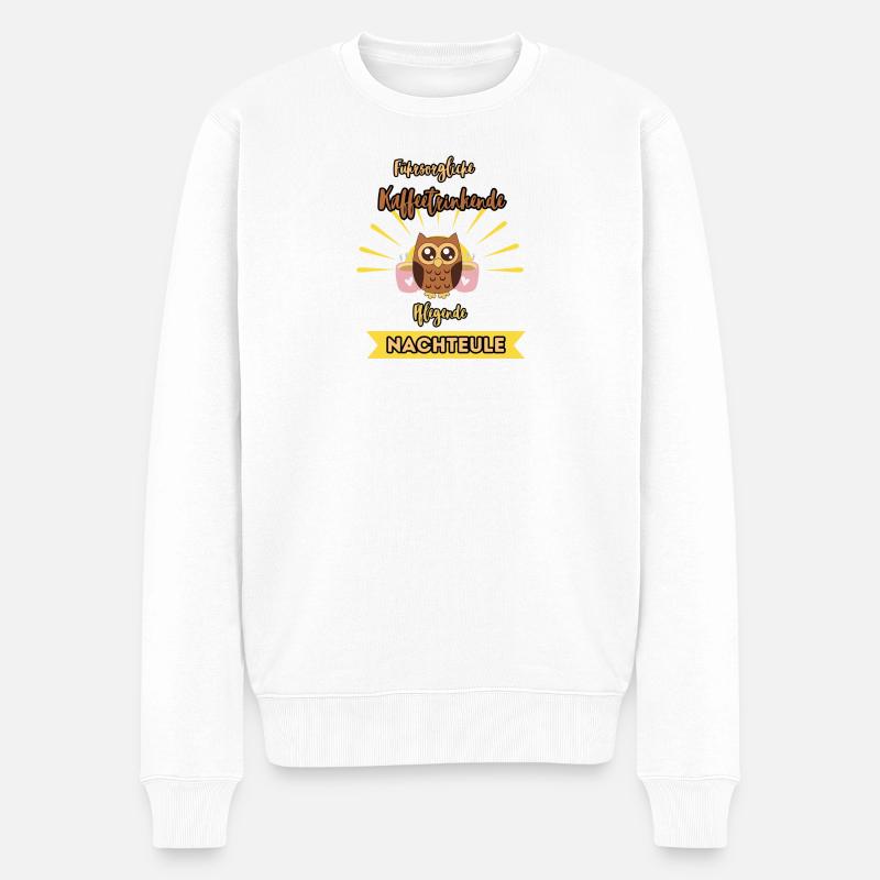 Kaffeetrinkende Fürsorgliche Nachteule - Männer Premium Bio Pullover - Weiß