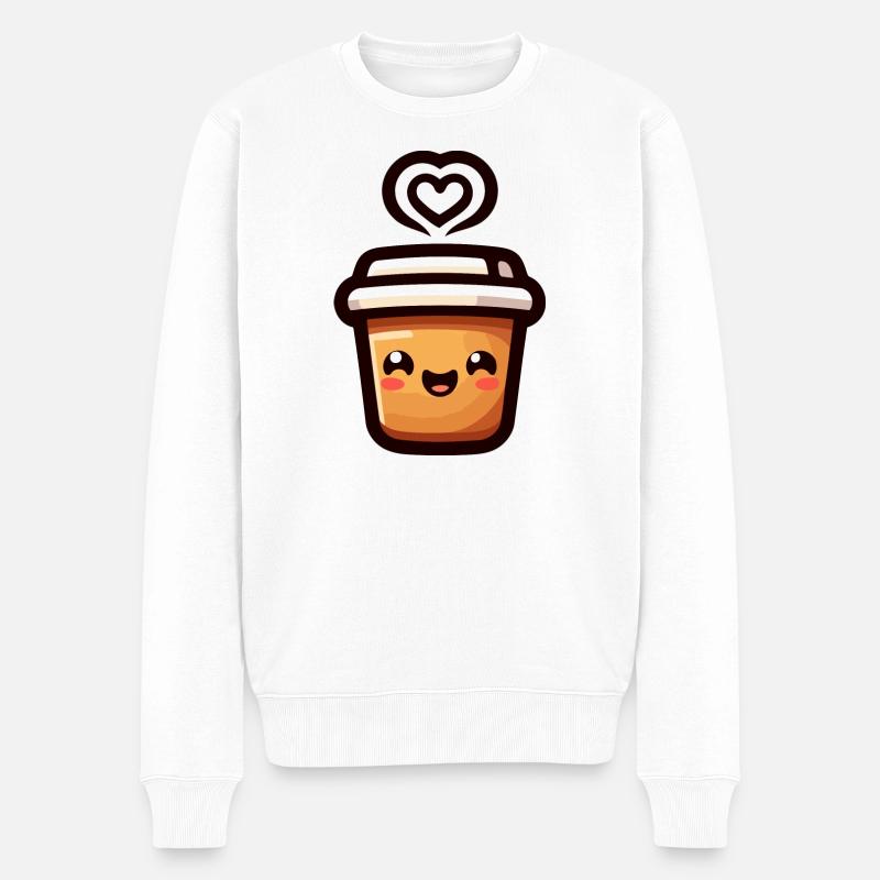 Caffeine Cutie: The Joyful Java - Men's Premium Organic Jumper - white