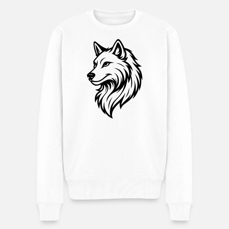 Wolf Silhouette - Männer Premium Bio Pullover - Weiß