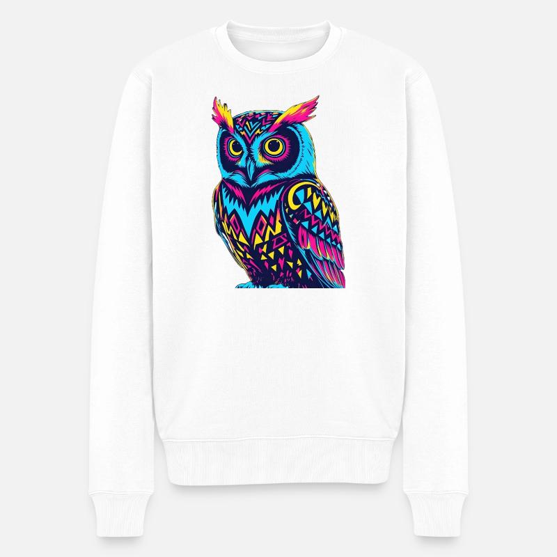 Neon Tribal Eule Design - Männer Premium Bio Pullover - Weiß