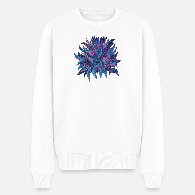 Lila Blaues Blättermuster - Männer Premium Bio Pullover - Weiß