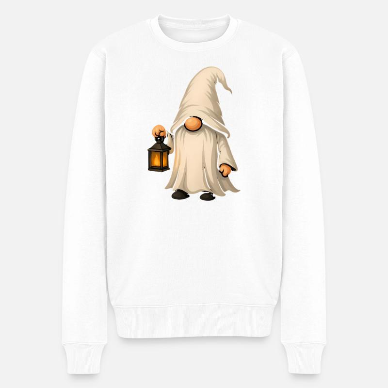 Mystischer Gartenzwerg mit Laterne - Männer Premium Bio Pullover - Weiß