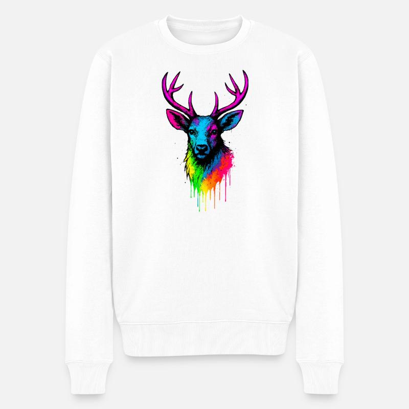 Éclaboussure de néon de cerf arc-en-ciel - Pull Premium bio Homme - blanc