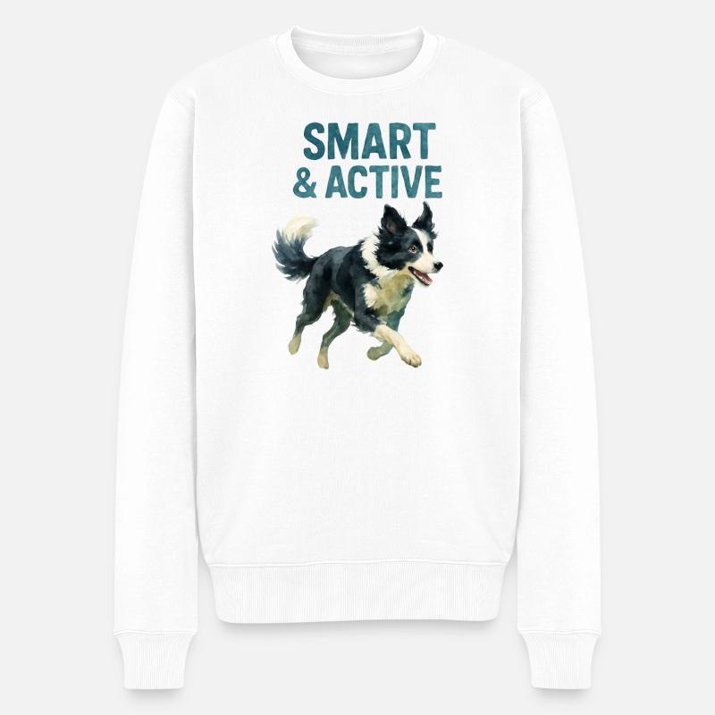 Chien Border Collie - Pull Premium bio Homme - blanc