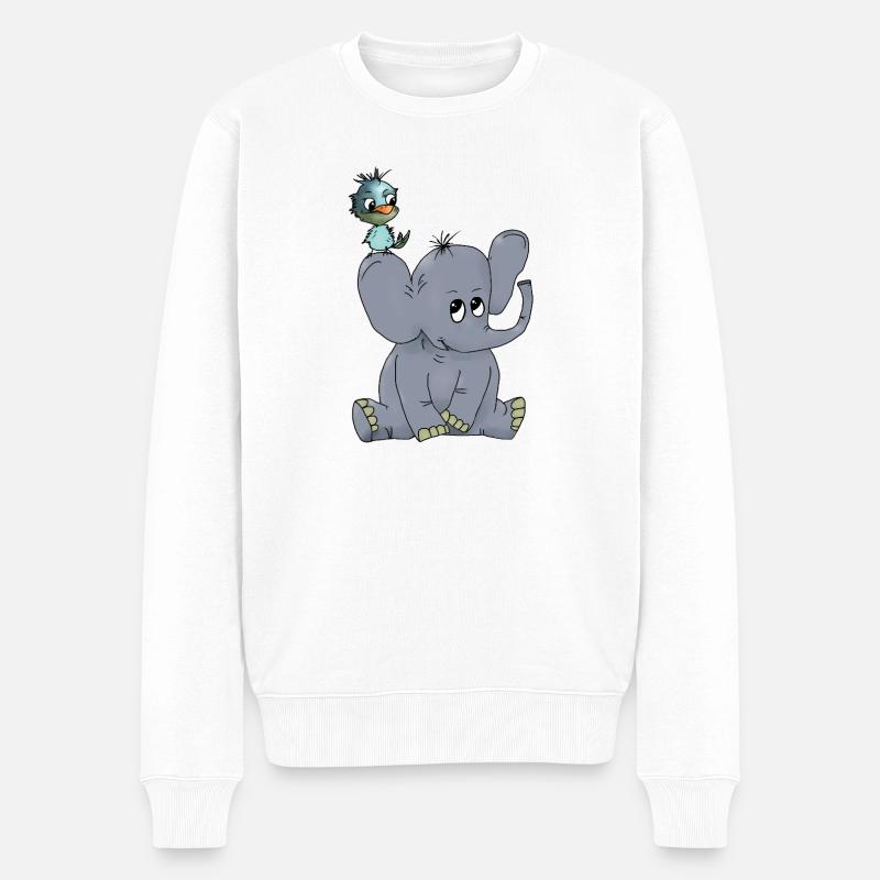 Elefant_mit_Vogel - Männer Premium Bio Pullover - Weiß