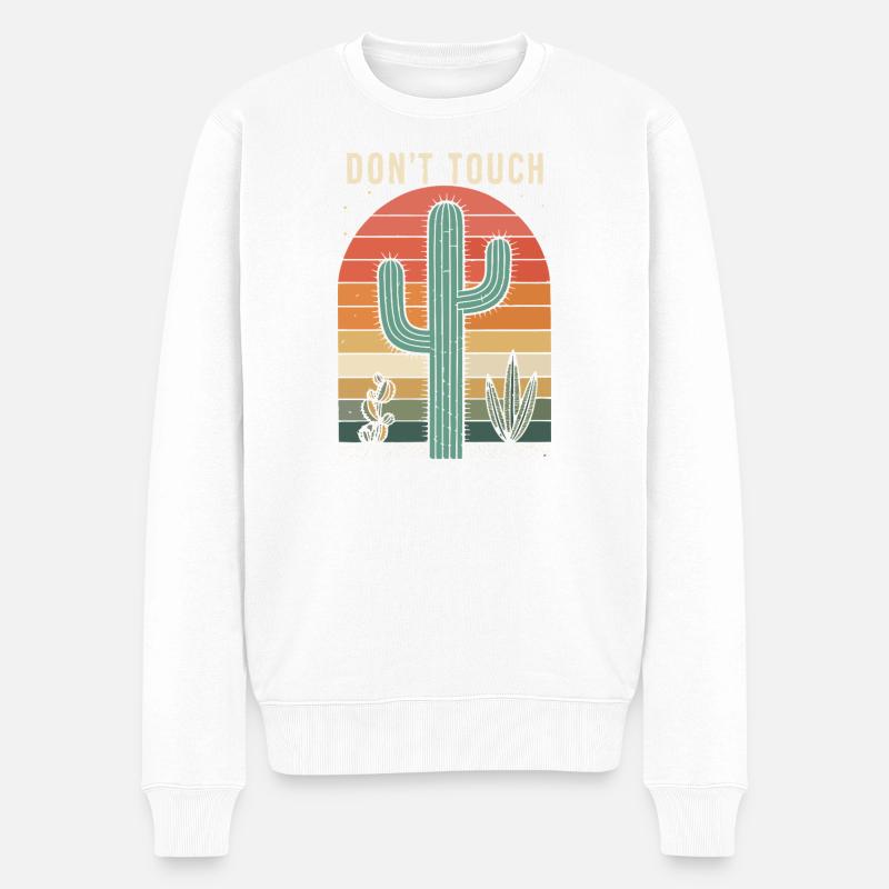 Retro-Kaktus nicht anfassen - Männer Premium Bio Pullover - Weiß
