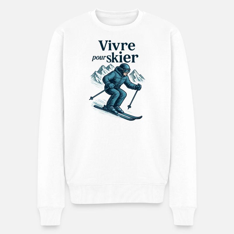 Vivre pour skier, skier pour vivre - Pull Premium bio Homme - blanc