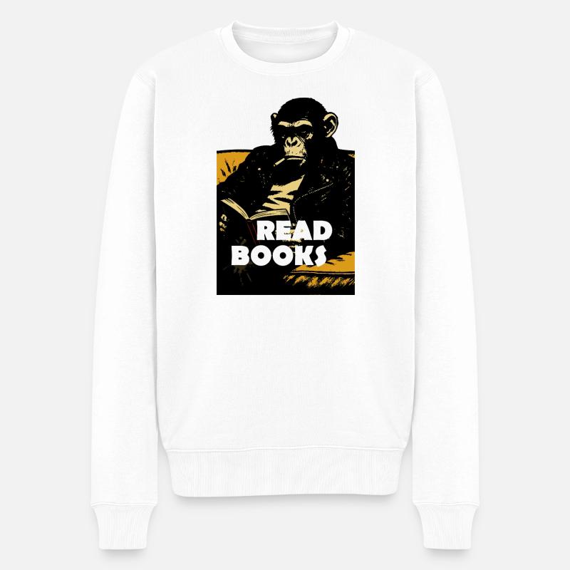 Chimp liest Bücher - Männer Premium Bio Pullover - Weiß