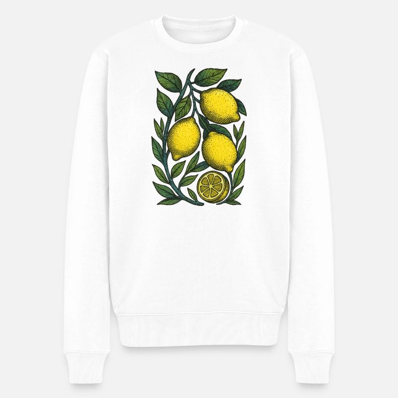 Estampe botanique Lemon Branch - Pull Premium bio Homme - blanc