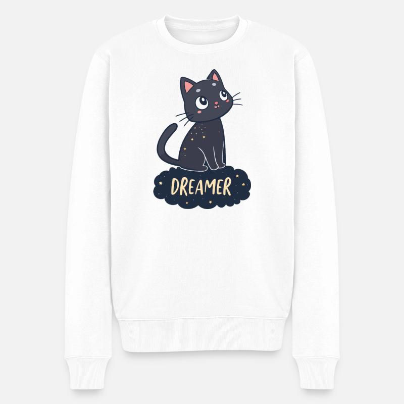 Chat rêveur nuit étoilée - Pull Premium bio Homme - blanc
