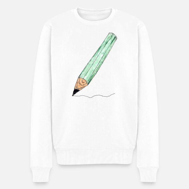 Mintgrüner Bleistift - Skizze - Männer Premium Bio Pullover - Weiß
