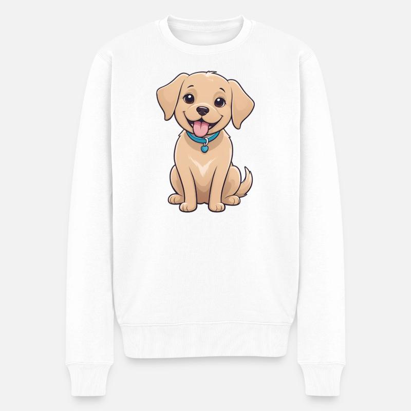 Dessin animé du chiot joyeux - Pull Premium bio Homme - blanc
