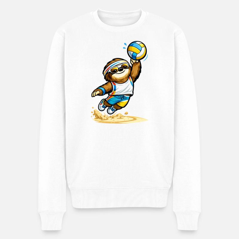 Volley-Sloth im Retro-Sportlook - Männer Premium Bio Pullover - Weiß