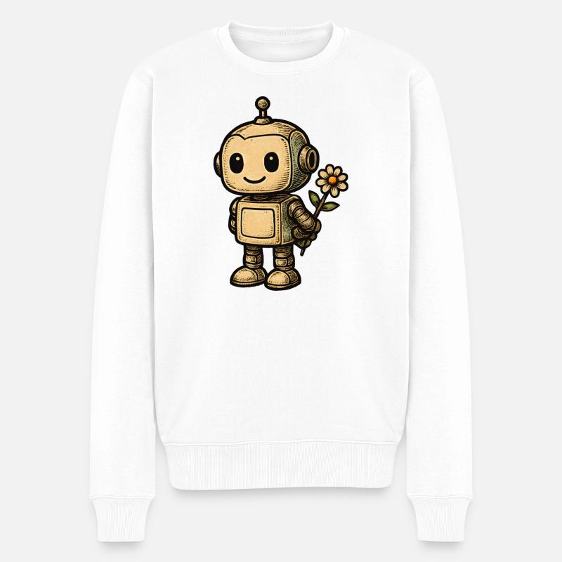 Robot mit Blume - Männer Premium Bio Pullover - Weiß