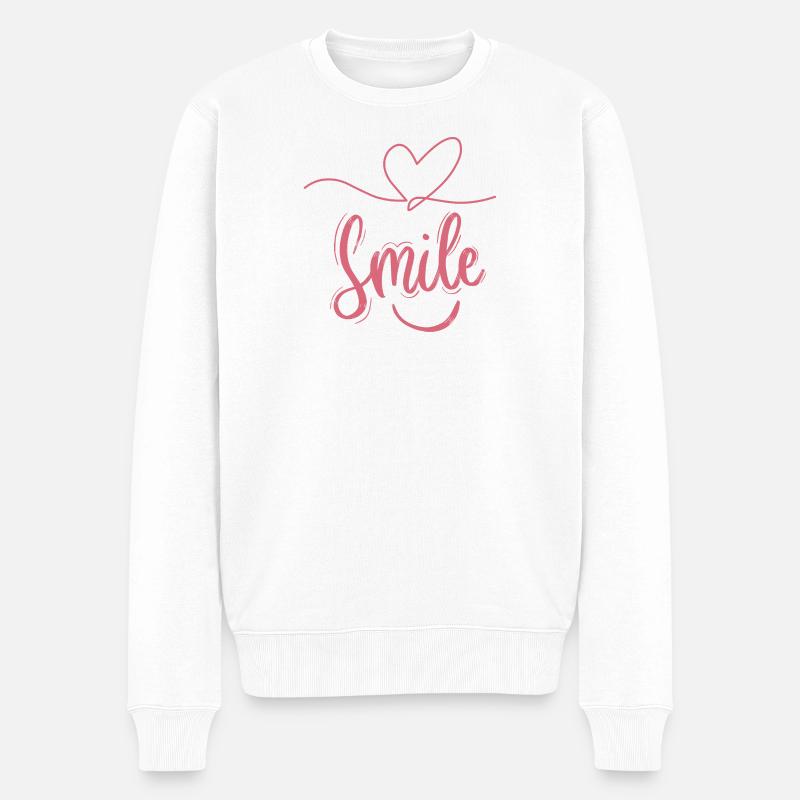 Smile Herzschrift Pink - Männer Premium Bio Pullover - Weiß