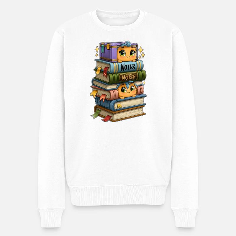 Bibliothèque avec des oiseaux - Pull Premium bio Homme - blanc