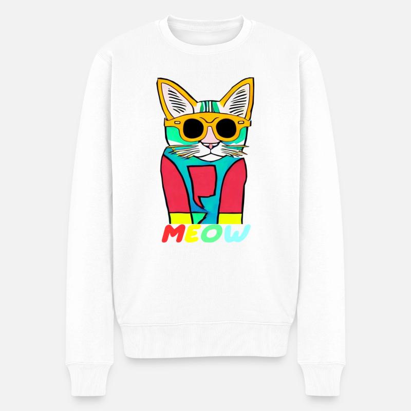 Katze Miow - Männer Premium Bio Pullover - Weiß