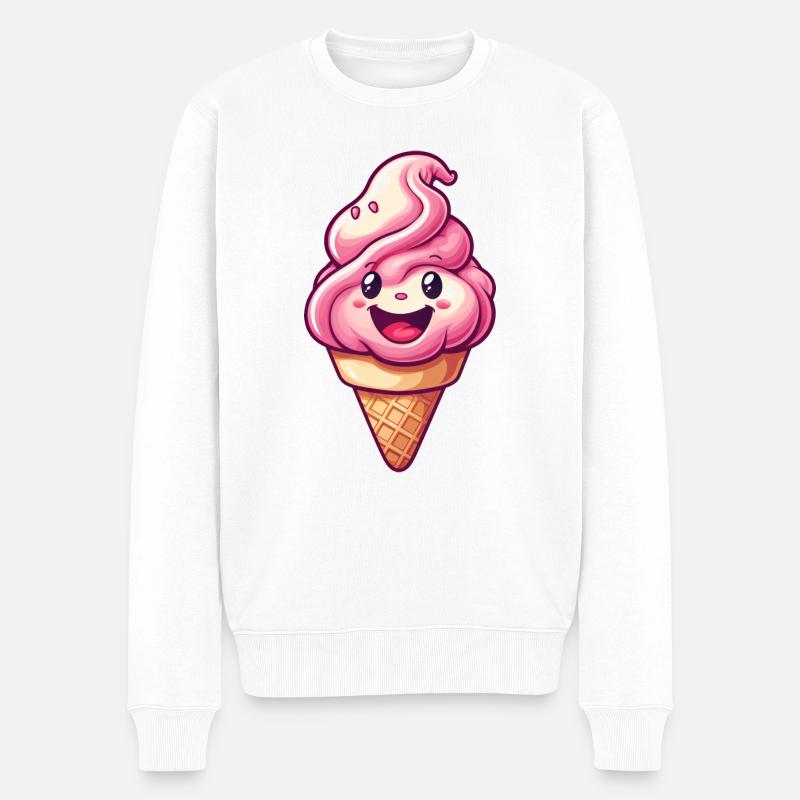 Lächelnde Eiskreation - Männer Premium Bio Pullover - Weiß