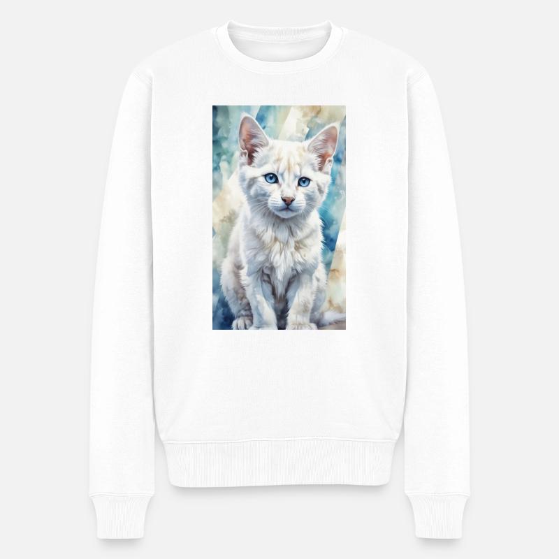 Chaton aux yeux bleus - Pull Premium bio Homme - blanc
