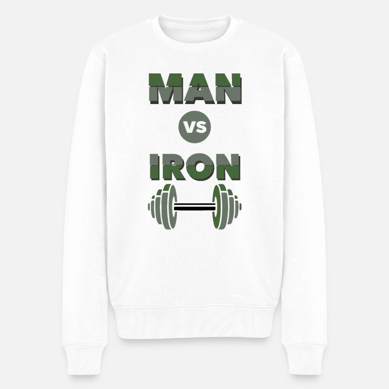 man vs iron, Fit Vibes,Muscle Mode,Power Pulse, - Pull Premium bio Homme - blanc