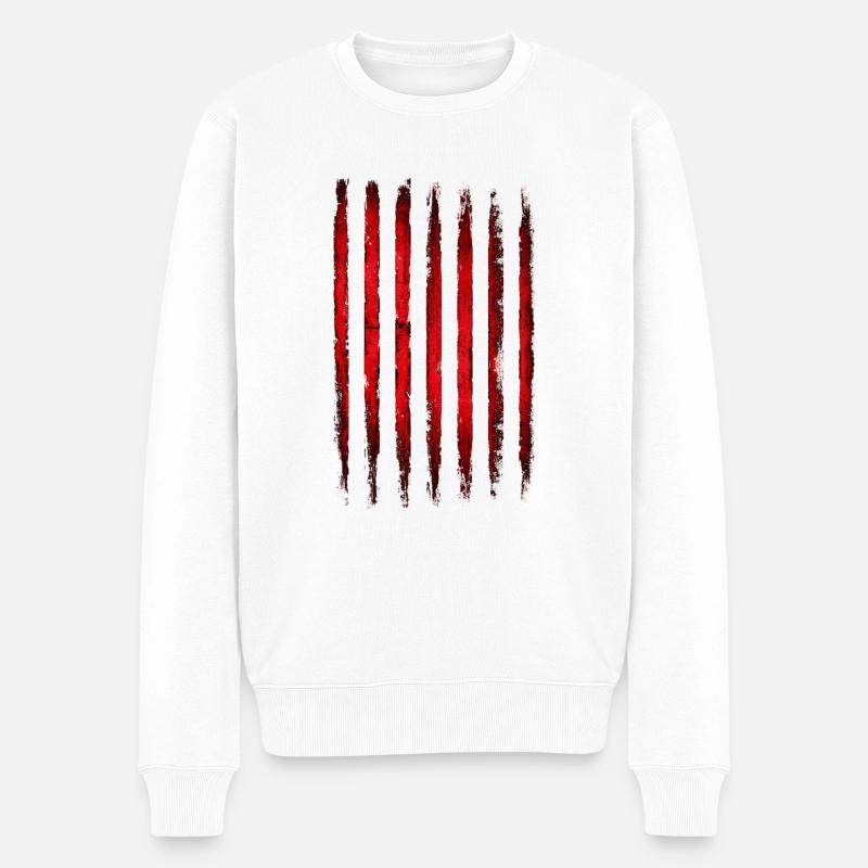 Rayures grunge rouges - Pull Premium bio Homme - blanc