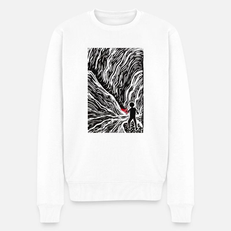 Linogravure Illustration version rouge et noir - Pull Premium bio Homme - blanc