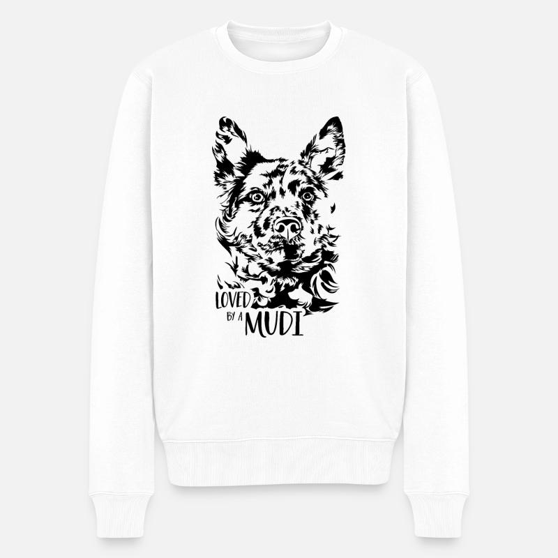 Loved by a Mudi Hundespruch Hunde Wilsigns - Männer Premium Bio Pullover - Weiß