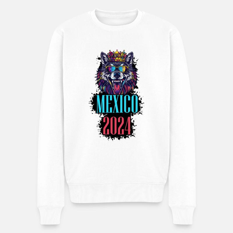 Mexique 2024 Vacances Loup - Pull Premium bio Homme - blanc