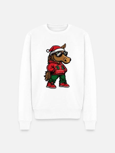 Horse Christmas Comic Cool - Men's Premium Organic Jumper - white