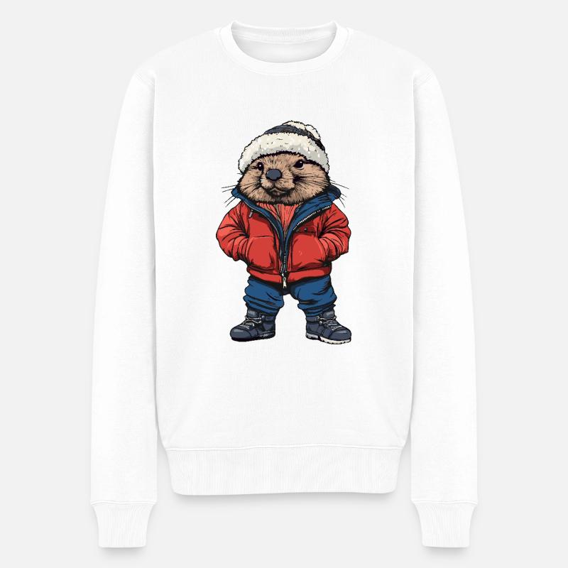 Castor Drôle d’hiver - Pull Premium bio Homme - blanc