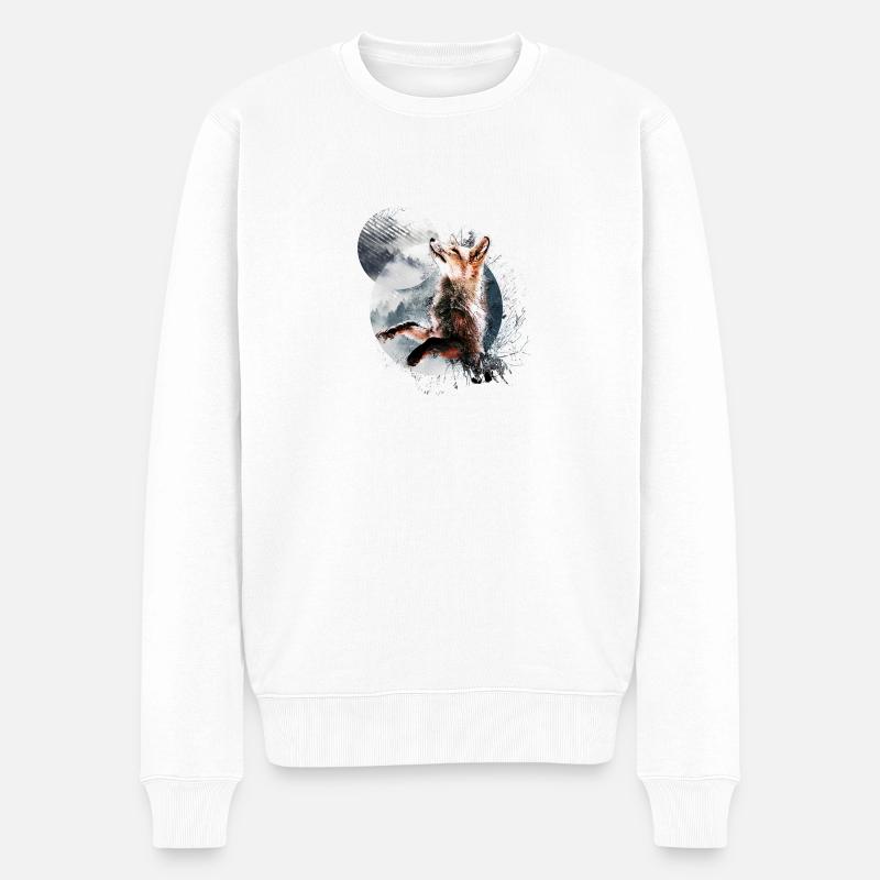 Fuchs im Mondschein - Männer Premium Bio Pullover - Weiß