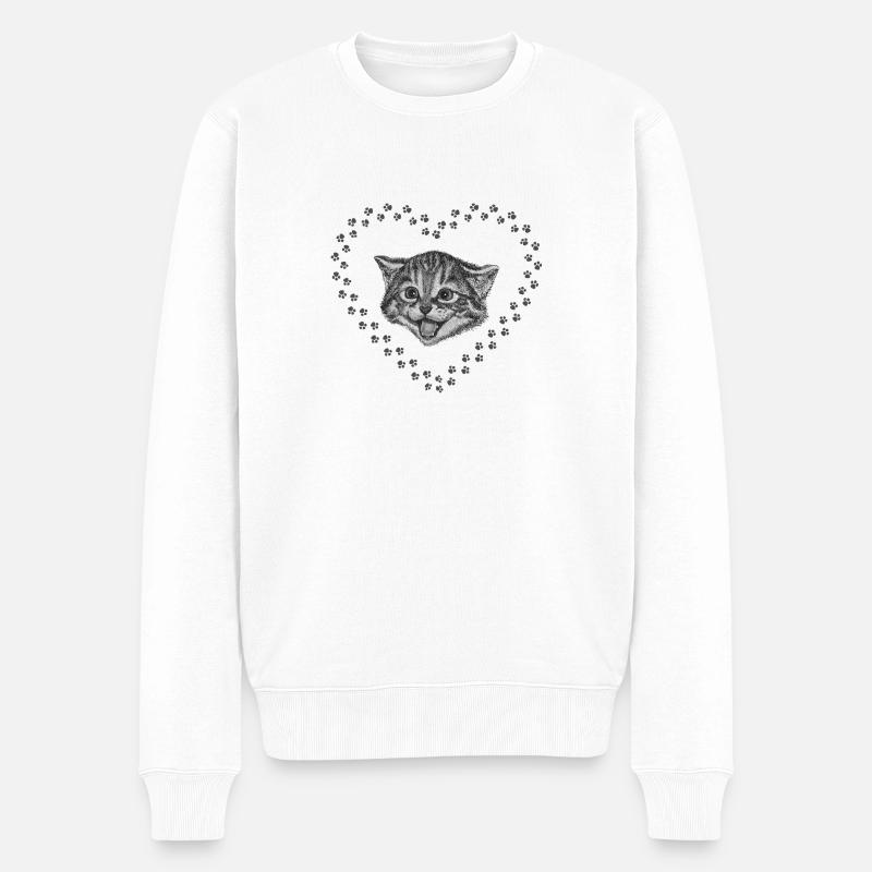 Suesses Katzengesicht mit Herz - Männer Premium Bio Pullover - Weiß